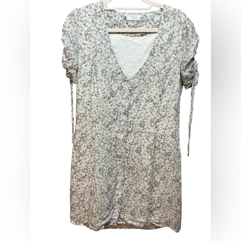 Sage Floral Print Dress - Cream and Green